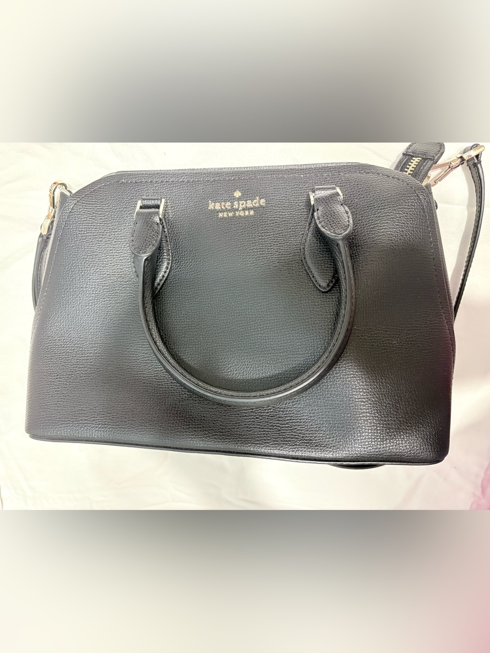 kate spade Black Textured Leather Satchel with Gold Logo